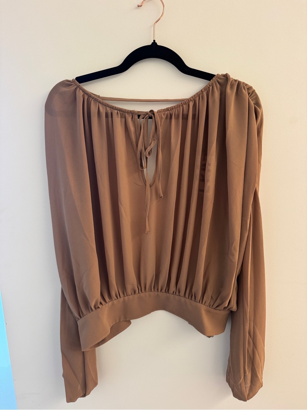 LPA Taupe Backless Tie-Neck Blouse Top